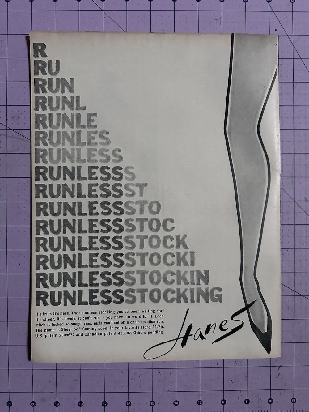1962 HANES Runless Stocking Ad "the seamless stocking you've been waiting for!"